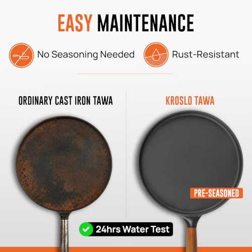 Image of KROSLO Lightweight Cast Iron Naturally Non Stick Dosa Tawa 28 cm | 100% Non-Toxic | Rust Resistant | Metal Spatula Friendly | Baby Food Safe