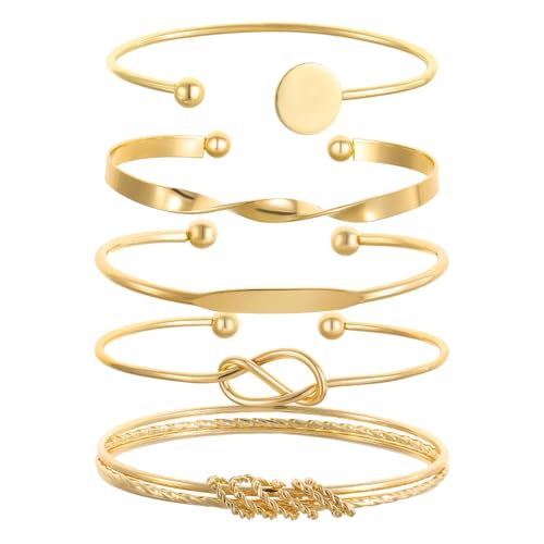 Gold Bracelets Set for Women, Stackable Boho Multi-layered Bracelets, Gold Bangle Bracelet, Multi Layer Stackable Cuff Bracelet Set, Trendy Elegance Charms Non Tarnish Minimalist Textured Boho Jewelry