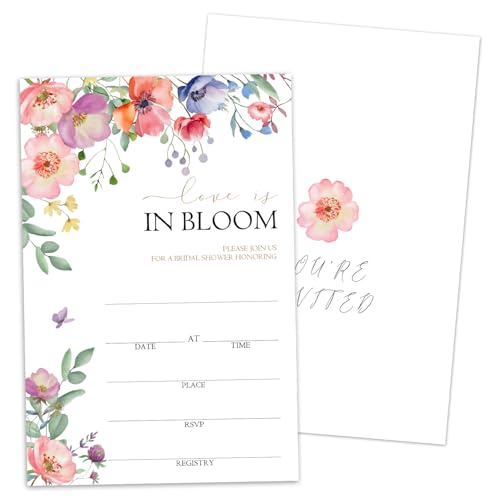 WwongxianB Bridal Shower Invitations with Envelopes Love Is In Bloom 25 Floral Fill In Invites for New Couples Mr and Mrs Wedding & Bridal Shower Party Favor Decorations -N12