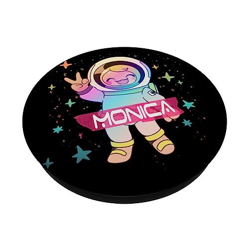 MONICA - Adorable girl name with cute Astronaut PopSockets Swappable PopGrip, Black - Image 2