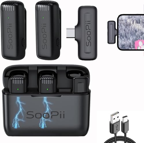 Image of SOOPII Dual Wireless Lavalier Microphone for Android /i-Phone iPad /Type-C Devices | Noise Cancelling Clip-on Mic with Charging Case | Plug & Play Bluetooth Mic for YouTube, Reels, Vlogging, Interviews