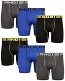 AND1 Mens Boxer Briefs - 6 Pack Stretch Performance Mens Underwear Boxers with Functional Fly Pouch (Sizes: S-3XL), Size Medium, Charcoal/Blue/Black