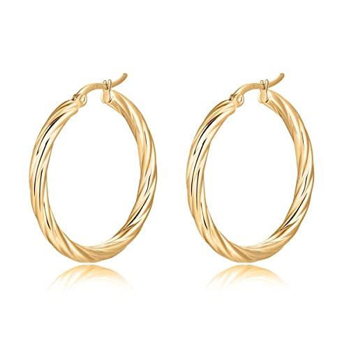 Pendientes aro de mujer. Aretes con lineas curvas. Pendientes de acero quirúrgico bañados en oro/plata para mujer ideal para regalo del día de la madre, aniversario. Joyeria mujer (Baño de Oro) Cover