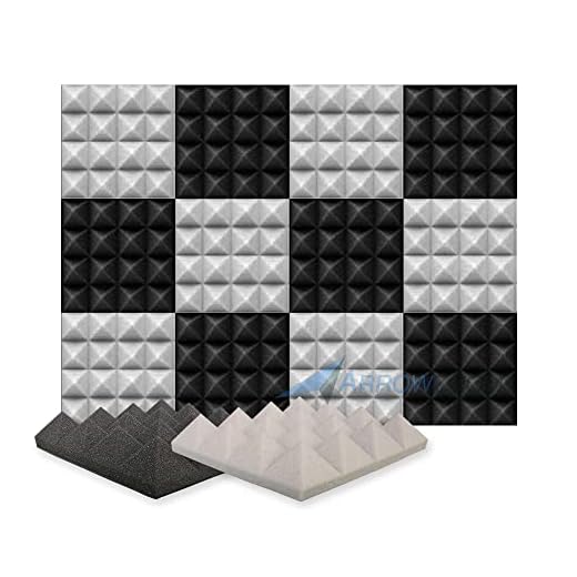 Arrowzoom New 12 Pack of 9.8 X 9.8 X 1.9 Inches Black and Gray Soundproofing Insulation Pyramid Acoustic Wall Foam Padding Studio Foam Tiles AZ1034 (Black & Gray)