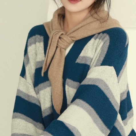 Knit Cashmere Triangle Scarf for Women Knitted Head Scarf Y2k Neckerchief Old Money Aesthetic Accessories (Khaki)4