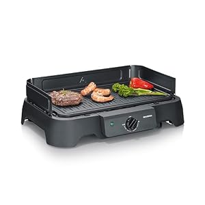 Severin Tischgrill (Innen- & Außennutzung), Balkon & Küche, Temperaturen 40-220°C, schnelles Aufheizen, 39x23cm, leichte Reinigung, 2000W, schwarz, PG 8595