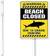 Bidesign (8X12) IN Beach Closed Due To Shark Sighting Sign With Metal Stake Warning Beach Tin Sign Stand For Outside Signs Outdoor Decorations