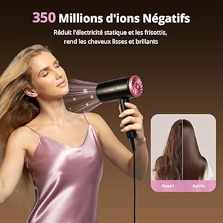 CrazyMar Seche Cheveux Professionale,350M Ions Négatifs,5X Sèche-Rapide et Puissant,Léger et Compact avec Diffuseur,3 Vitesses/Températures - Pour Maison,Salon, Voyageurs et Coiffeurs (Noir)