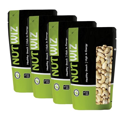 Image of Nutwiz Kaju (Cashew) 800 Grams (200 Grams X 4) for All Ages | High in Protein and Boosts Energy and Build Immunity | Healthy Nutritious Cashew Nut | Delicious Vegan & Crunchy Kaju Nut for Cooking and Raw Eating