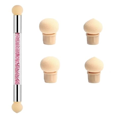 HIGHROCK Sponge Nail Brush Picking Dotting Gradient Pen Brush Double Head Sponge Nail Brush Rhinestone Nail Painting Brush with 4 Pieces Replacement Head (pink)