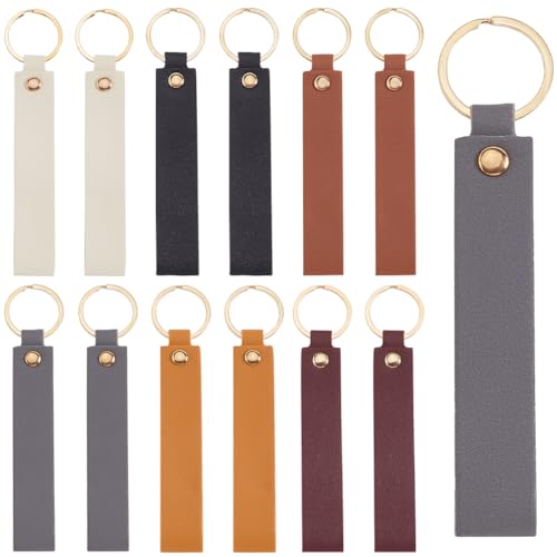 SUNNYCLUE 24Pcs 6 Colors 13.7cm PU Leather Keychain Blanks Key Chains Bulk Black Brown Business Style Rectangular Engraving Keychains Holder with Gold Iron Key Ring for Keys Chain Stamping DIY Crafts