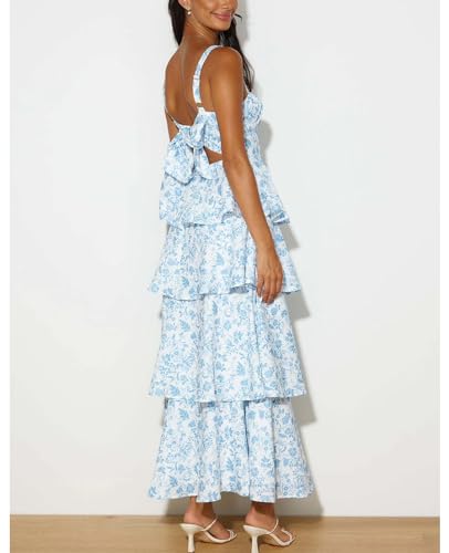 Tiered Ruffle Dress Women Casual Summer Spaghetti Strap Sleeveless Floral Layered Maxi Dress for Women Beach Sundress2