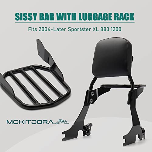 Mokitdora Detachable Backrest Sissy Bar Upright With Pad & Luggage Rack For Harley 2004-Later Sportster Xl 883 1200, Black #TOP1