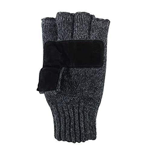 Bruceriver Mens Fingerless Gloves Wool Knitted With Thinsulate Lining Leather Patch On Palm (Anthra,Men Size) #TOP2