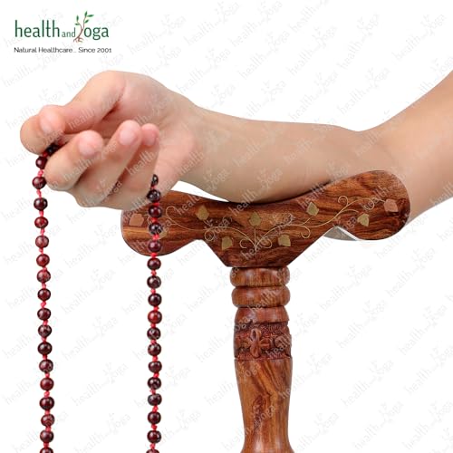HealthAndYoga® Yoga Meditation Danda – Wooden Carved Arm Rest Pole with Brass Inlays (1.5 feet)-Mala Japa, Dhyana, Swara Breath Manipulation & Pranayama practice- Ancient Device used by Yogis & Sadhus