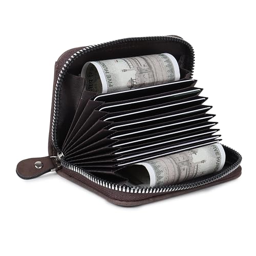 Image of Stealodeal Premium PU Leather 9-Slot Card Holder with 2 Cash Compartments and Zipper Closure Credit /Debit /ATM Card Holder (Dark Brown)