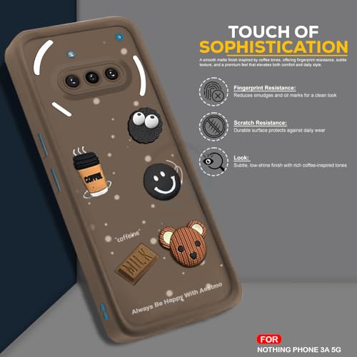 Image of AESTMO Back Case Cover for Nothing Phone 3A 5G | Cute Fun Cartoon 3D Ball | Coffee Silicone Case | Full Body Protection | Camera Protection Back Cover for Nothing Phone 3A 5G (Brown)