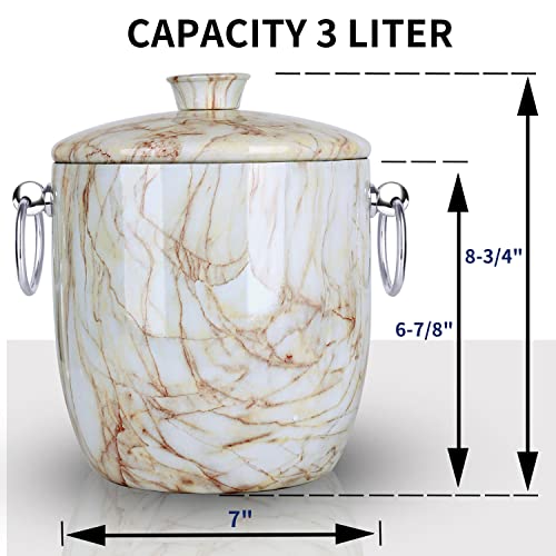 Ice Bucket With Lid, Scoop, Tongs And Strainer - Well Made Insulated Stainless Steel Keep Ice Frozen Longer - Ideal For Cocktail Bar, Parties, Chilling Wine, Champagne - 3 Liter (Carraramarble) #TOP6