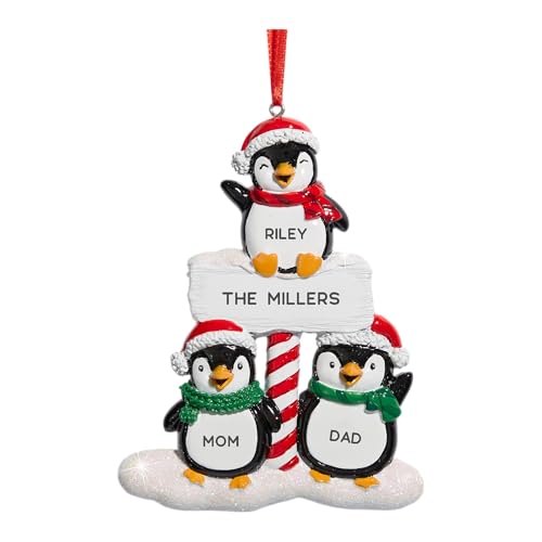 Personalization Universe Penguin Family Personalized 3 Names Ornament