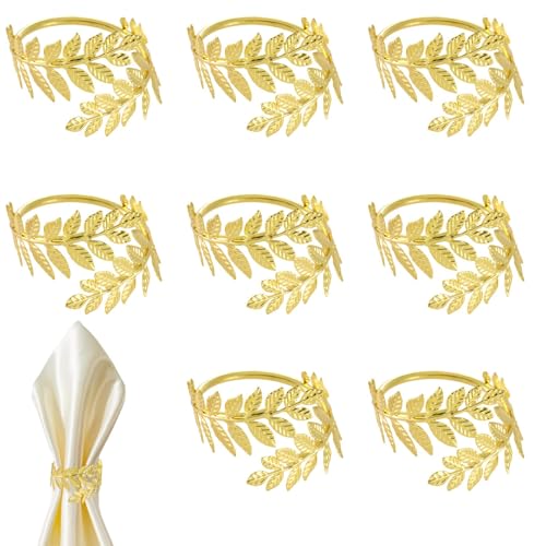 HSUYUN Rond de Serviette 8 Pièces, Rond de Serviette de Table en Forme de Feuille, Metal Spiral Napkin Rings pour Mariage, Événements Printaniers, Décoration de Banquet