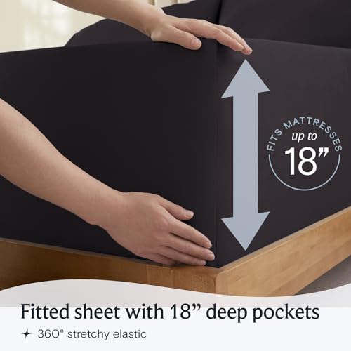 Image of LuxClub 7 PC Split King Sheet Set, Breathable Luxury Bed Sheets, Deep Pockets 18 inch Eco Friendly Wrinkle Free Cooling Sheets Machine Washable Hotel Bedding Silky Soft - Black Split King