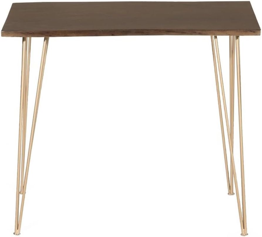 Pemberly Row Live Edge Bar Table, 42" Wide Acacia Wood Elm Top, Gold Powder Coated Metal Legs, Contemporary Industrial Style, Counter Height Pub Table for Home Bar or Dining Room