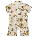 KOCOART Toddler Boys Romper 18 Months Bee Sunflower Honeycomb Stylish Polo Collar Infant Jumpsuits Floral Vintage Cotton Baby Outfit for Outdoor & Daily Wear