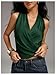 SHENHE Women's Satin Wrap Ruched Tie Side Tank Top Deep V Neck Sleeveless Elegant Blouse Green Large