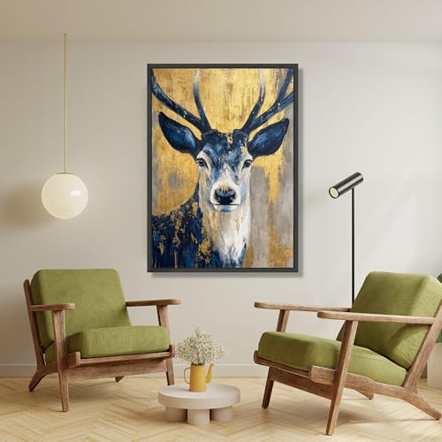 Tableaux muraux cerfs bleus feuille d'or | Décoration intérieure moderne - 2