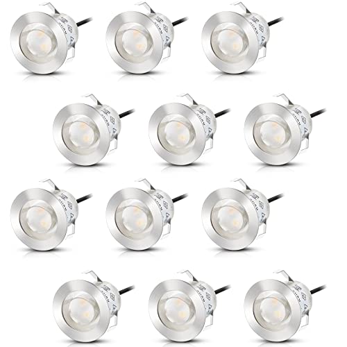 12X Spots LED Encastrable Extérieur, Etanche IP67, Spots à Encastrer pour Terrasse Bois Plafond, 0,6W DC12V Blanc Froid, Kit Mini Lampe pour Chemin