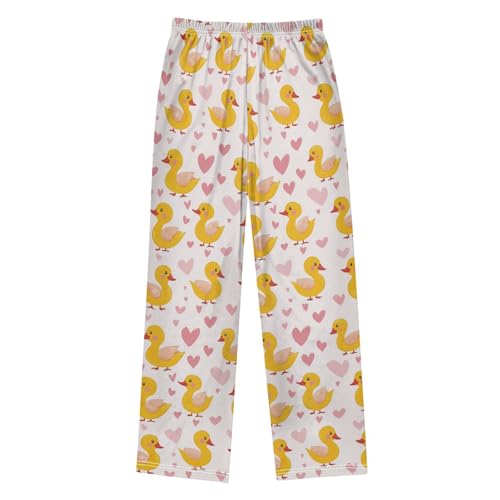 Yellow Ducks Pajama Pants Pink Hearts Pajama Bottoms Soft Sleep Pjs Lounge Pants S