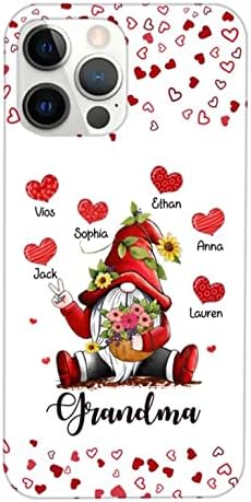 Gnome Grandma Mom with Sweet Heart Kids Personalized Phone Case, Grandma Phone Case, Cute Women Gift for Birthday Mother Day Christmas, Phone Case for iPhone, Samsung