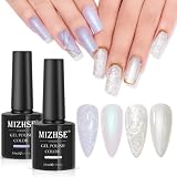 MIZHSE Pearl Gel Nail Polish - 2PCS Pearl White Shell Thread Gel Polish Pearlescent Soak Off Nail Ar