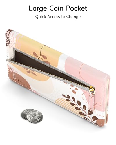Image of Nipichsha Womens Wallet, RFID Slim Wallets for Women, Thin Ladies Credit Card Holder Purse, Cute Leather Bifold Clutch Billfold with 11 Card Slots & ID Window, Tropical Leaf
