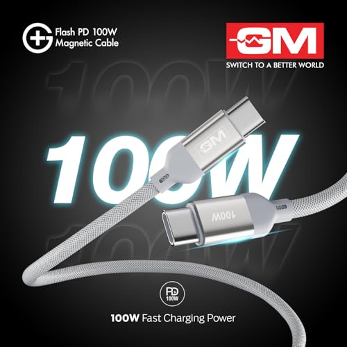 Image of GM G+ Flash PD 100W White Magnetic Cable | Type-C to Type-C |1.2M Length| Premium Braided Copper Wire | Durable & Wear-Resistant for Seamless Charging and Data Transmission