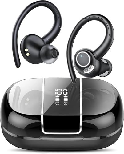 VKROBAG Auriculares Inalambricos Deportivos,48H Auriculares Bluetooth 5.3 HiFi Estéreo, con Reducción de Ruido CVC8.0,Cascos Inalambricos Bluetooth con Gancho, IPX7 Impermeable Running Auriculares