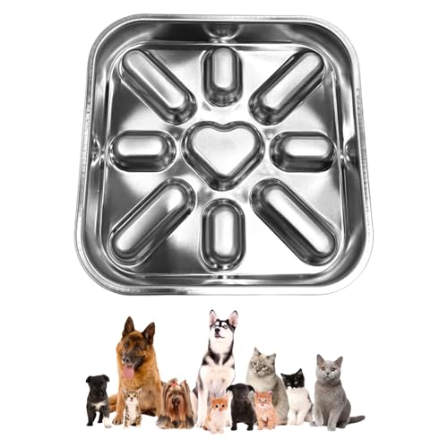 FEESHOW Slow Feed Dog Bowl Stainless Steel Anti Choke Interactive Maze Pattern Slows Down Eating Durable Metal Bowl Square One Size