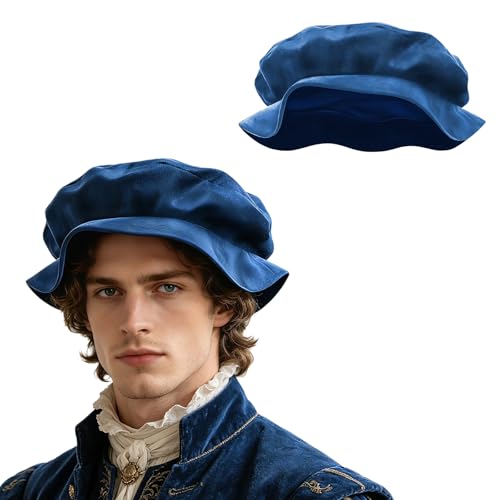 Linjinx Men Women Renaissance Tudor Flat Beret Hats for Men Painter Cap Faux Suede Hat Medieval Fashion Wear Blue One Size