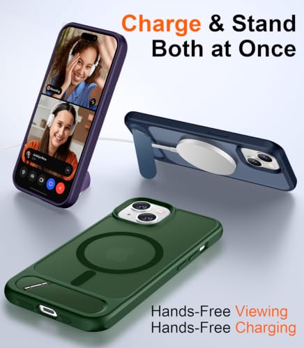 Image of Magnetic Compatible with iPhone 15 Plus Case & iPhone 14 Plus Case, [Built-in Invisible Kickstand][Compatible with MagSafe][Military Grade Shockproof] Slim Translucent Matte Phone Case 6.7 inch