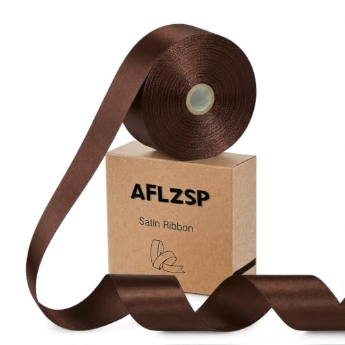 AFLZSP Ribbon for Gift Wrapping Brown Satin Roll for Bows & Eternal Flower Making Fathers Day Decoration 1-1/2 Inch x 50 Yds.