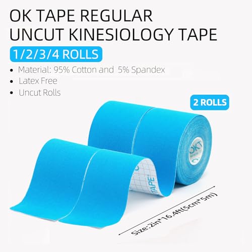 Image of OK TAPE Kinesiology Tape (2 Pack) Latex Free Cotton Uncut 2in x 16.4ft