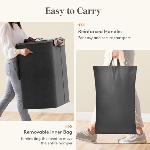 Image of Lifewit 165L 3 Section Laundry Hamper with Lid, Large Laundry Basket with Handles and Removable Bags, Tall Clothes Hamper, Foldable Laundry Sorter for Bedroom Bathroom, Dark Gray