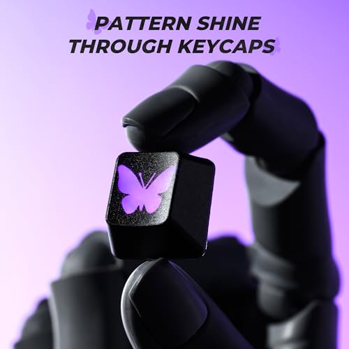Image of HITIME XVX Black Butterfly Shine Through Keycaps, Love Theme Cute Custom Keycaps, Blank OEM Profile IMD Translucent Keycap, Anime Style, for MX Switches Mechanical Keyboard, Silver(Only 21 Keys