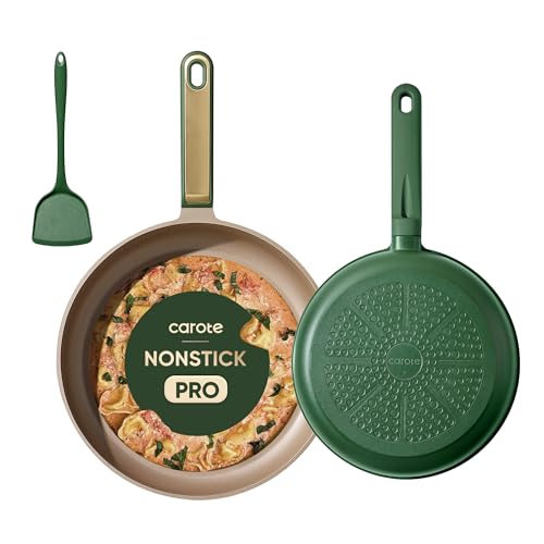 CAROTE 9.5'' and 11'' Nonstick Frying Pans Skillet, NonStick Fry Pan Egg Pan Omelet Pans,Healthy & PFOA Free, Induction-Compatible, Dishwasher Safe & Includes Silicone Spatula，Green