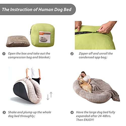 Homguava Large Bean Bag Bed For Humans Beanbag Dog Bed Human-Sized Large Dog Bed For Adults, Pets, 72"X48"X10" Large Size With Plain Color Blanket(Large, Gradient Brown) #TOP6