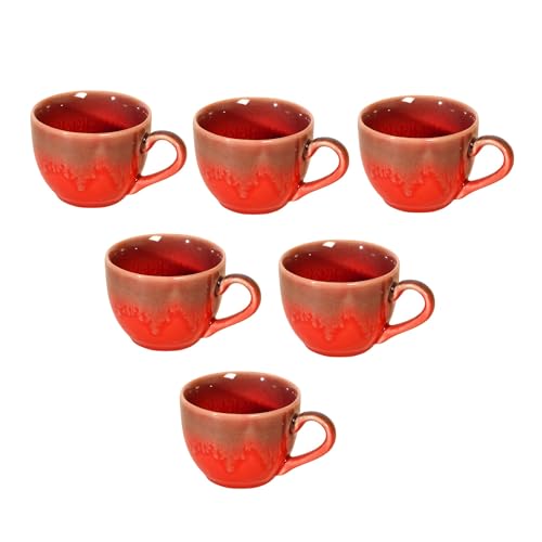 Image of AAKRITI ART CREATIONS Rustic Drip Tea Cups Set of 6 | Ceramic Cup Set | Multipurpose Utility Cups | Modern Art Ceramic Cups, Kitchen Essentials | Glossy Finish, Red Tea Cup Set
