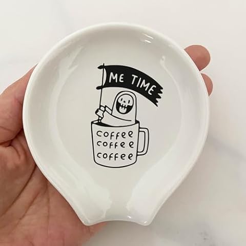 Bttwkco Ceramic Funny Coffee Spoon Rest Holder, Mini Coffee Bar Table Decor, Spoon On Me Coffee Station Accessories, Cute Coffee Quote - Coffee Time Coffee Lovers Gift Cover
