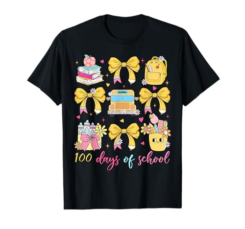 Coquette Bow 100th Day of School 100 Days Teacher Girls T-Shirt