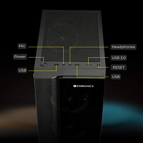 Image of ZEBRONICS Zeb-Ivar Premium Gaming Cabinet with ATX /mATX Motherboard Support, USB 3.0, AIO Cooler Support, 120mm Multicolor LED Fan, Tempered Glass Panel, dust Filter and mesh for air Flow