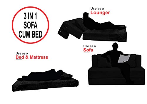 Image of Aart Store | 4X6- Feet Black Color- 2 Seater | Space Saving Foldable Sofa /Cums Bed With Removable Washable Fabric Cover